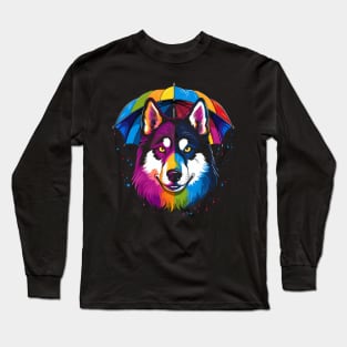 Siberian Husky Rainy Day With Umbrella Long Sleeve T-Shirt